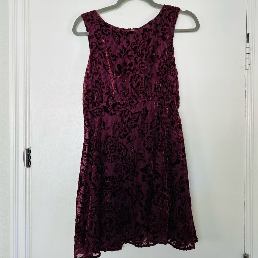 Free People Wine Crushed Velvet Metallic Sleeveless A Line Mini Dress 4